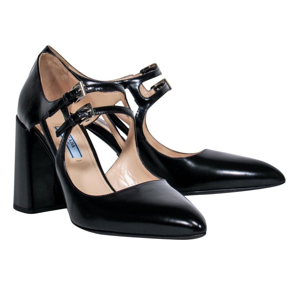PRADA Black Patent Leather Black Double Strap Mary Jane Pumps Sz 42 = 12. Run sm